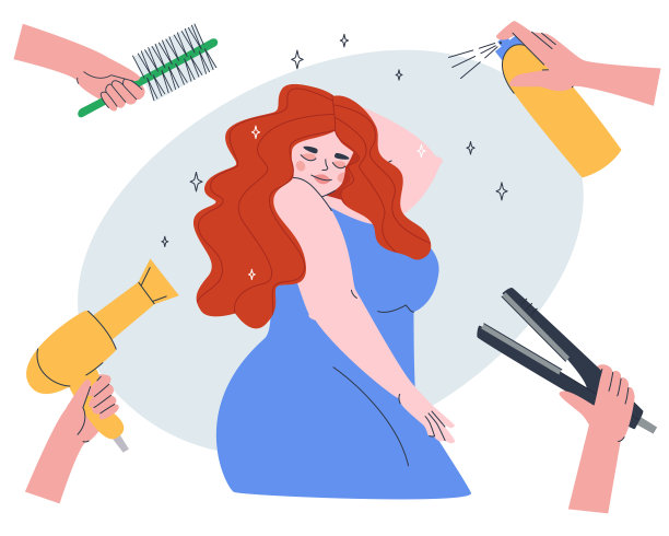 有经验的发型师会使用专业的产品来护理白色背景的女性长发。平面向量插图。图片下载