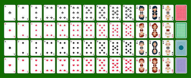 扑克设置与绿色背景。向量图片下载