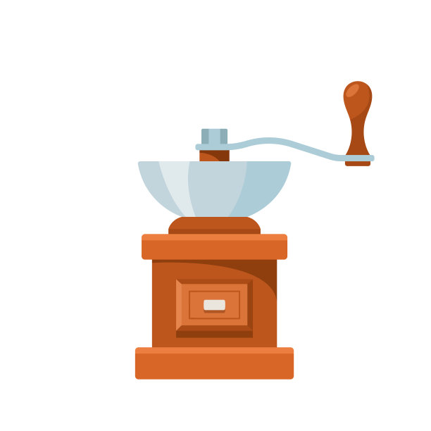 咖啡研磨机在经典风格与处理和木盒孤立在白色背景上。厨房电器图片下载