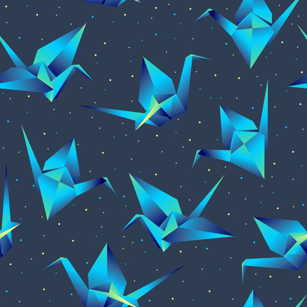 折纸起重机矢量无缝图案。千纸鹤。图片下载