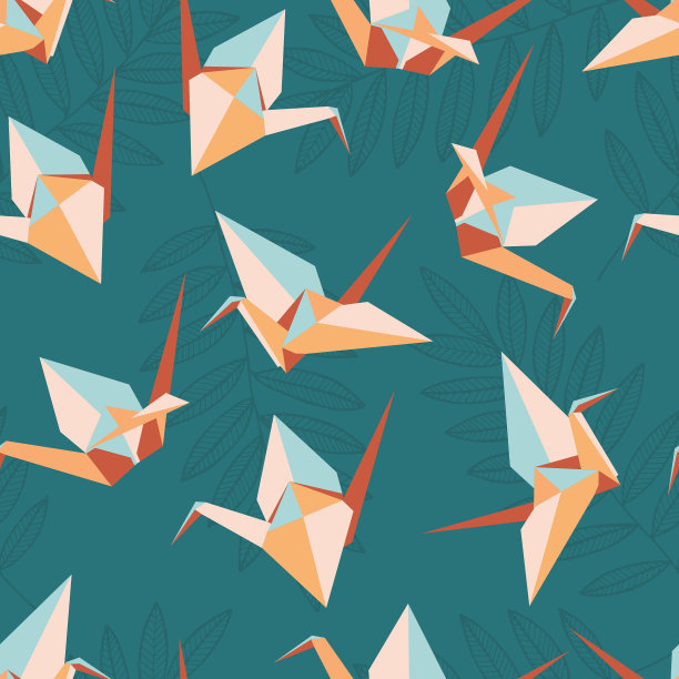折纸起重机矢量无缝图案。千纸鹤。图片下载
