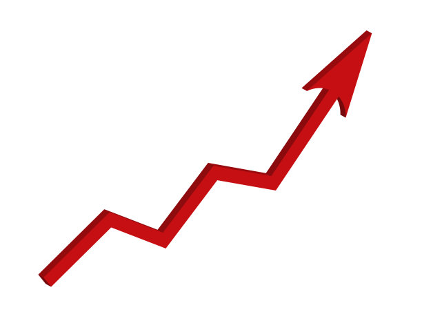 红色成长箭头标志孤立在白色背景上。条形图和图表。物价上涨。通货膨胀的概念。金融和经济。市场波动。财务规划和市场。3 d效果。图片下载