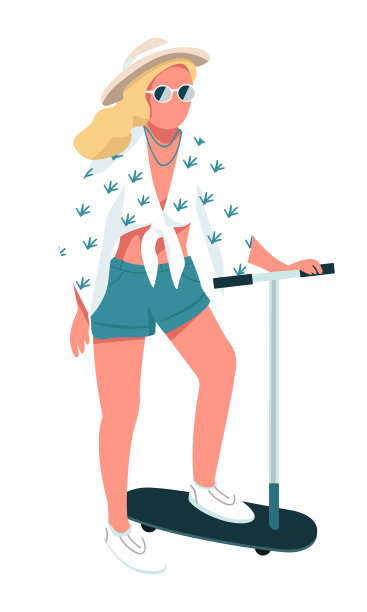 时尚的女人穿着服装，为旅行场合半平坦的颜色矢量字符图片下载