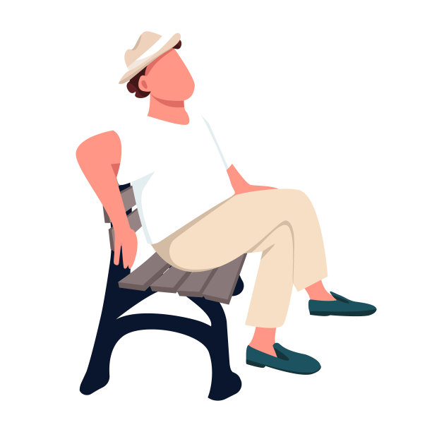 无忧无虑的家伙冷在长凳上半平坦的颜色矢量字符图片下载