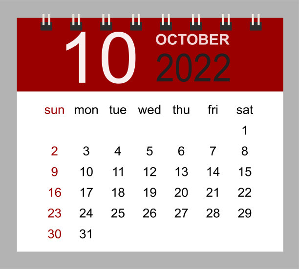 2022年10月。矢量月历模板2022年在简单的风格为模板设计。图片下载