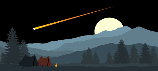 一颗陨石落在针叶林上。图片下载