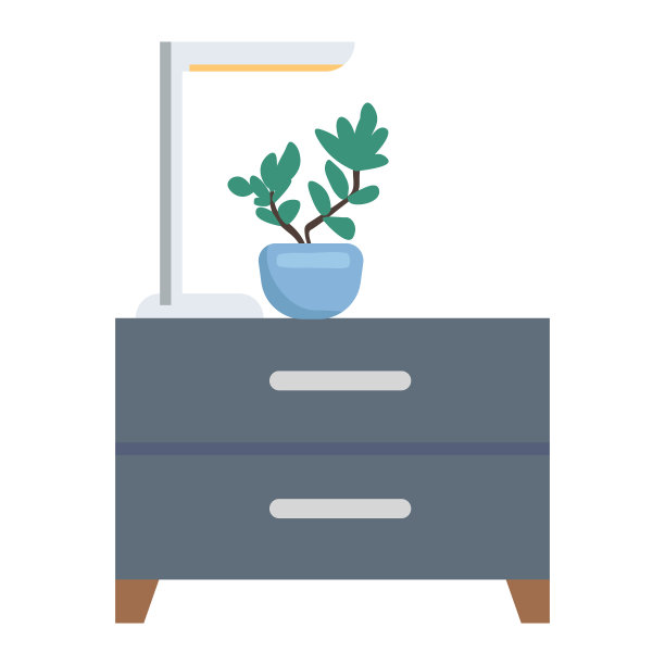 现代橱柜与室内植物半平面颜色矢量对象图片下载