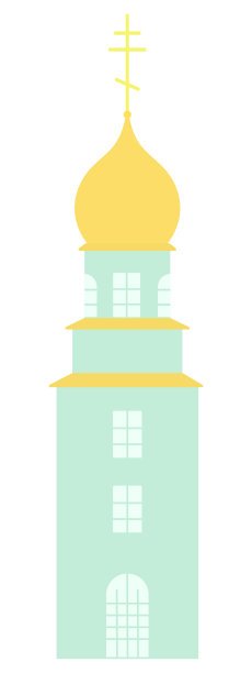教堂的塔。有一个金色的穹顶，上面装饰着十字架的寺庙。绿色建筑。颜色向量插图。孤立的背景。平的风格。图片下载
