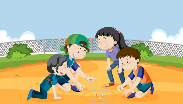 户外公园，孩子们在玩弹珠图片下载