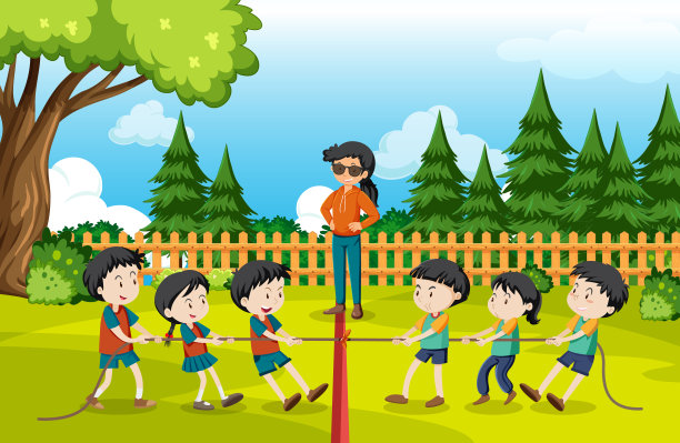 孩子们在玩拔河游戏图片下载