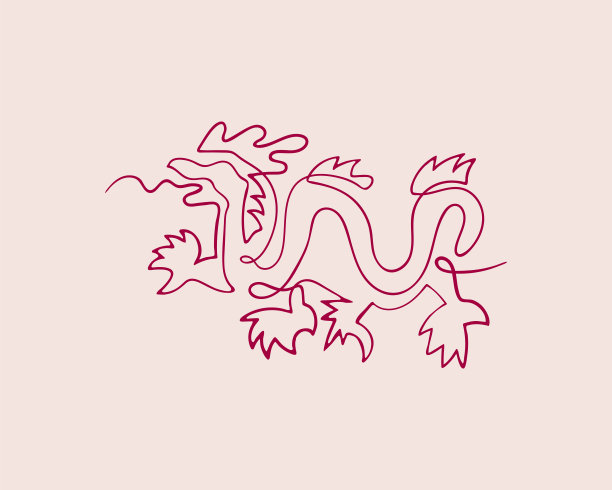 龙一行。中国占星2024年。动物符号矢量插图。红色的草图图片下载