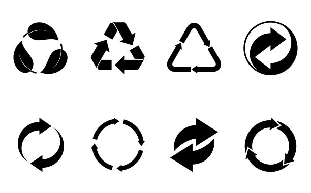 黑色回收图标设置孤立在白色背景。不断旋转的箭头循环概念。回收生态符号，生态符号收集回收垃圾。矢量图图片下载
