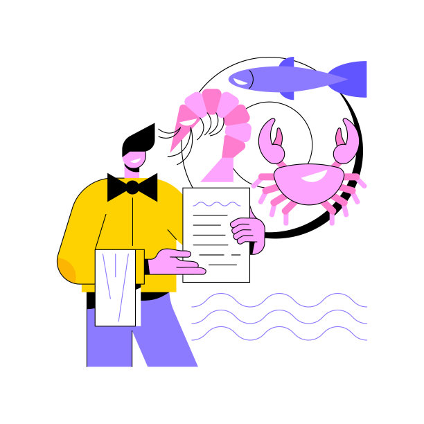 海鲜菜单抽象概念矢量插图。图片下载