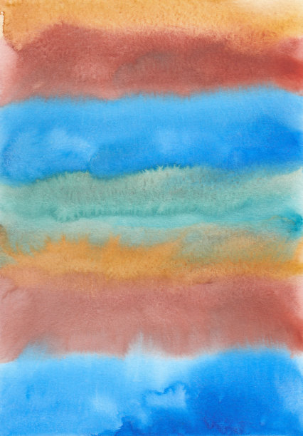 抽象彩色条纹水彩背景纹理，手绘。艺术蓝色，棕色，橙色的背景，纸上的污渍。水彩画绘画壁纸。图片下载