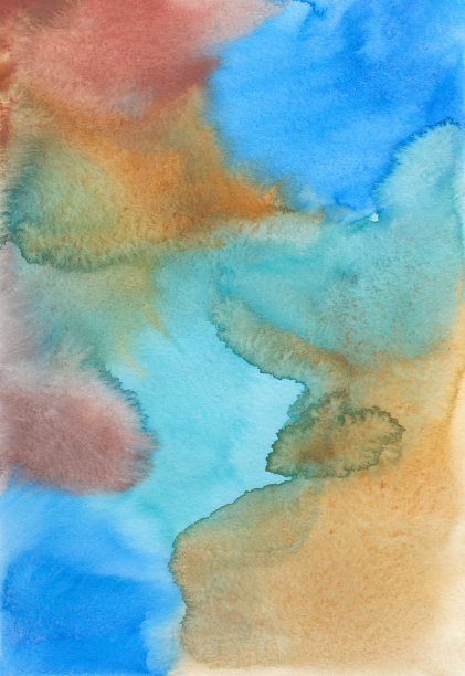 抽象彩色水彩背景纹理，手绘。艺术蓝色，棕色，橙色的背景，纸上的污渍。液体覆盖图片下载