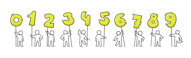 卡通图标集素描小人与数字。图片下载