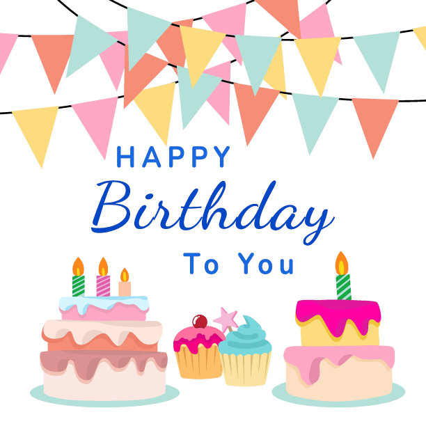 生日蛋糕。五颜六色的生日。矢量插图。蜡笔颜色的生日快乐贺卡，配上蜡烛、蛋糕和纸杯蛋糕。在白色背景上的矢量插图图片下载