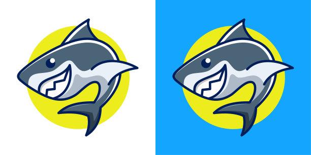 插图卡通鲨鱼可爱的吉祥物鱼海洋角色野生动物有趣的快乐好玩的标志设计图片下载