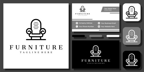 椅子家具座位沙发沙发零售经典复古复古徽标设计与名片模板图片下载