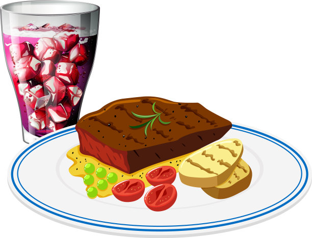 白色背景上的牛排和饮料图片下载