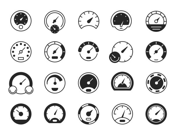 速度计黑图标。速度仪表盘仪表符号，平板设备上传和下载指示。向量组图片下载