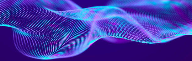 摘要含有许多发光粒子的波背景。音乐浪潮。数字网络背景。3 d图片下载