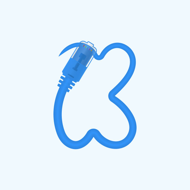 K字母做成蓝色网线。矢量以太网rj45数字电缆设计字体，用于技术标志和标题，数字标志，电子企业的企业标识和更多图片下载