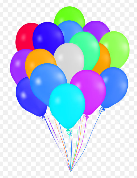 逼真的彩色气球设置，孤立在透明的背景上。图片下载