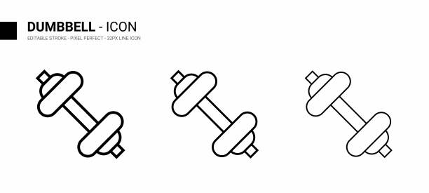 哑铃线图标设计，可编辑的笔画，像素完美，库存插图。图片下载