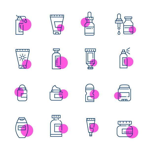 皮肤，头发护理化妆品和美容美发产品的图标。像素完美，可编辑的描边图标图片下载