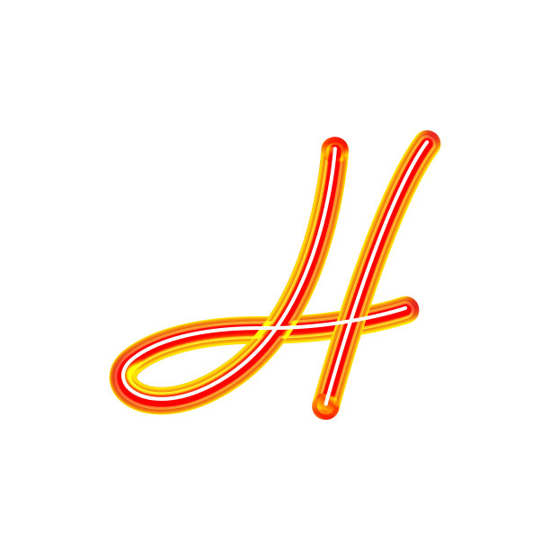 独特的氖气手写简单字母H.红色线形管氖气。图片下载