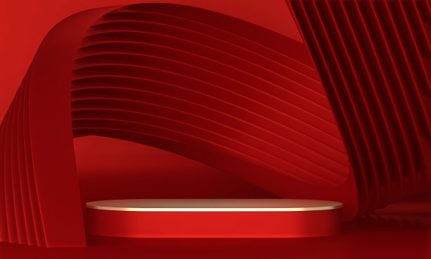 红色舞台平台适合产品装饰。三维渲染图片下载