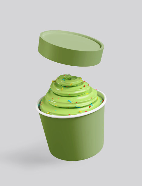 冰淇淋绿茶抹茶的3d渲染与瓶子，与剪辑路径。图片下载