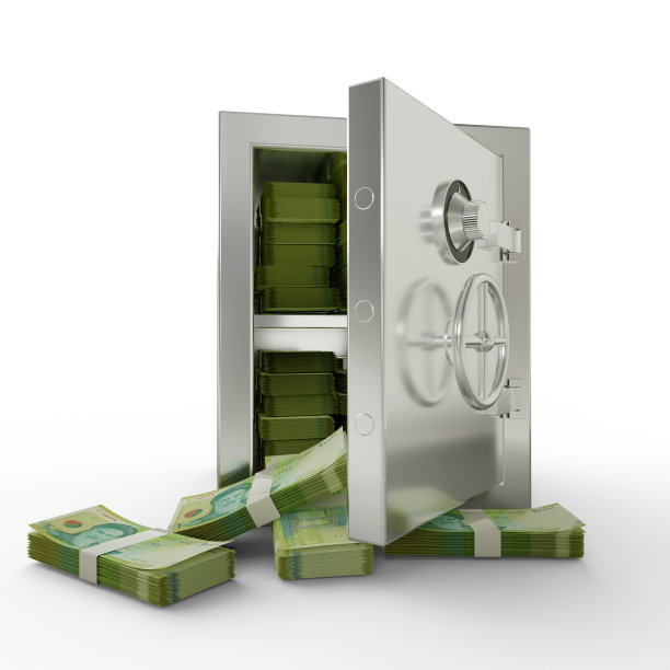一捆捆10000伊朗里亚尔装在钢制保险箱里。在白色背景上孤立的金属保险库内的成堆的钱的3D渲染，金融保护概念，金融安全。图片下载