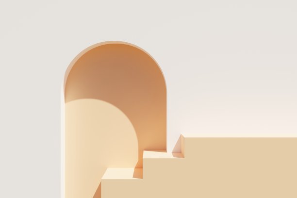 米色墙与入口和白色台阶在阳光背景3d插图图片下载