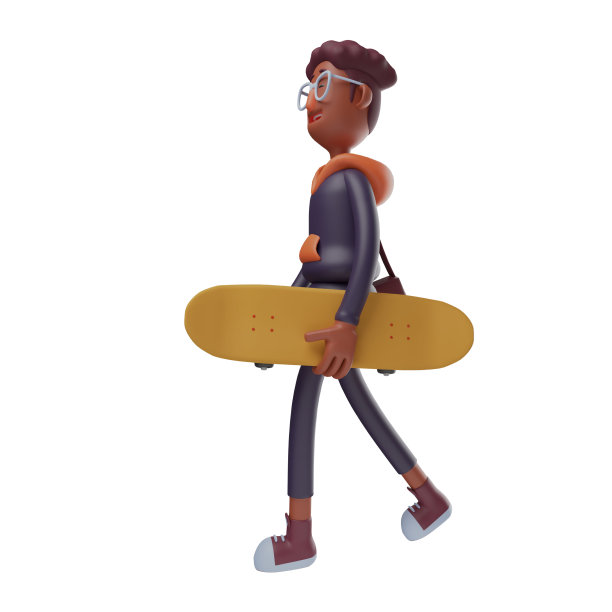 3D学生卡通插画持有一个滑板图片下载