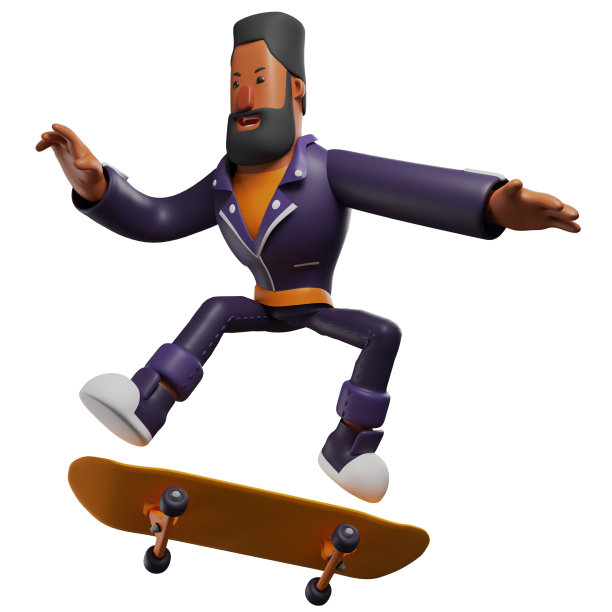 天才3D大胡子卡通玩滑板图片下载