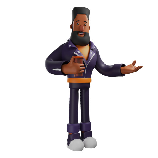 3D胡子男人卡通设计与一杯咖啡图片下载