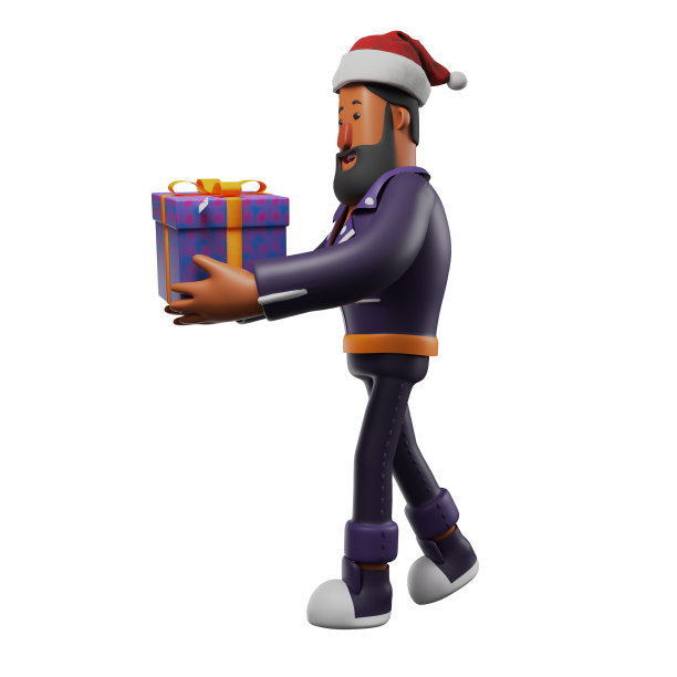 3D胡子男人卡通插图戴圣诞老人的帽子图片下载