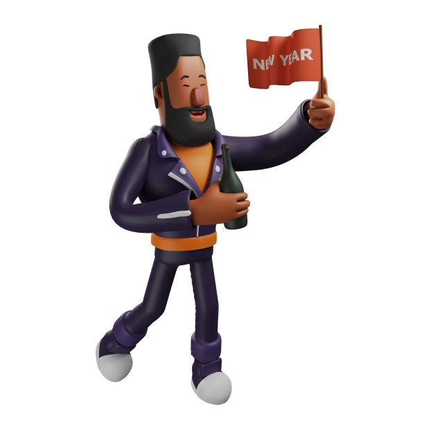 3D胡子人卡通人物在新年晚会上图片下载
