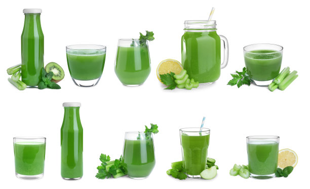 白色背景上的新鲜西芹汁图片下载