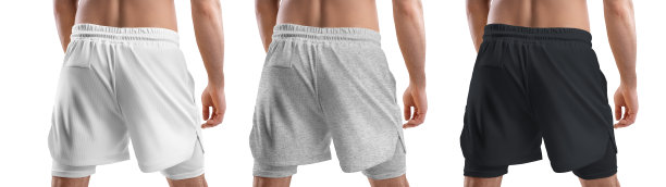 模拟白色，黑色，石南与压缩线宽松短裤，t恤环，在运动的人。图片下载