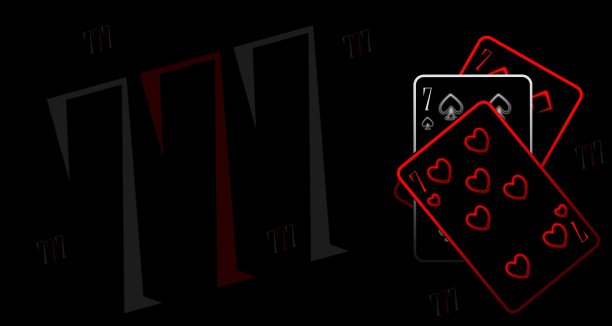 三个7，打牌，成功的组合在黑暗的背景上图片下载