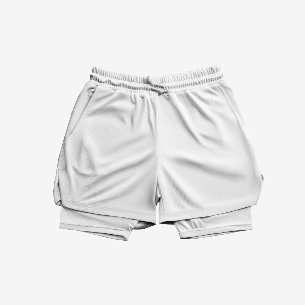 白色宽松短裤模型与压缩线，孤立的背景。图片下载