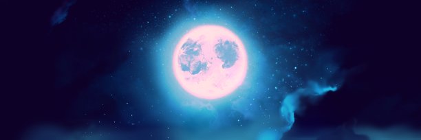 幻想插图的星星闪烁在空间，云海和闪亮的月亮图片下载