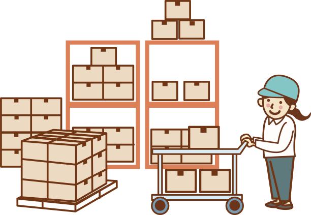 搬运工在仓库用手推车搬运行李的女工图片下载