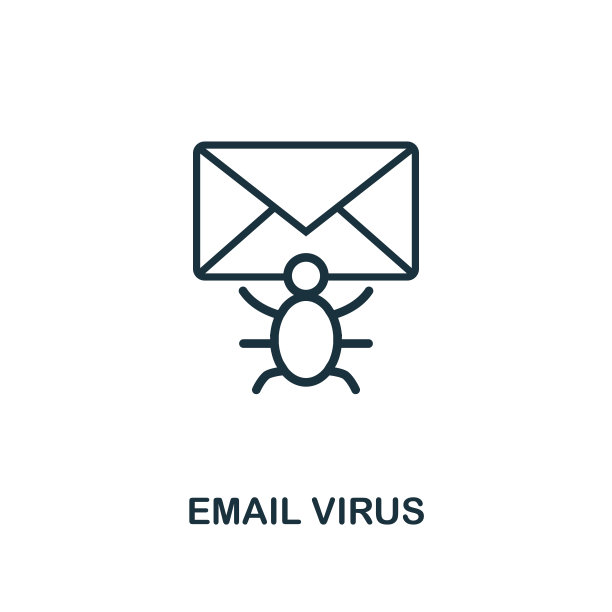 电子邮件病毒图标大纲样式。细线创意电子邮件病毒图标的标志，图形设计和更多图片下载