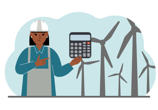 技术工程师妇女，能源风电场。清洁替代能源的概念。保护环境，保护生态。图片下载