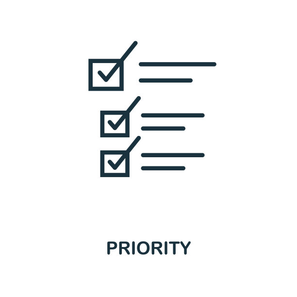 优先级图标大纲样式。细线创意优先图标的标志，平面设计和更多图片下载