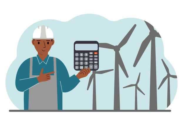 技术工程师，能源风电场。清洁替代能源的概念。保护环境，保护生态。图片下载